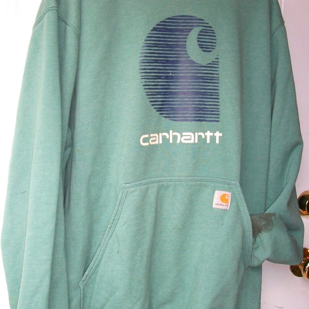 Distressed CARHARTT 2X LOOSE FIT THRASHED SWEATSHIRT HOODIE Rain Defender